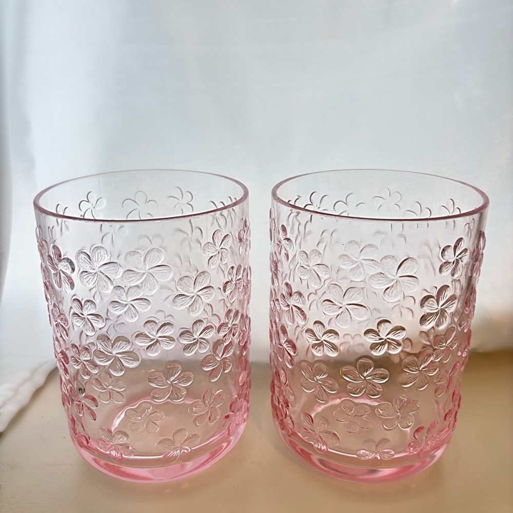 Cute Pink Spring Floral Embossed Glassware